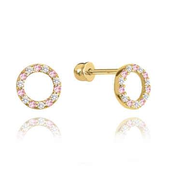 Náušnice Olivie Zlaté náušnice s bílými a růžovými zirkony Au 585/1000