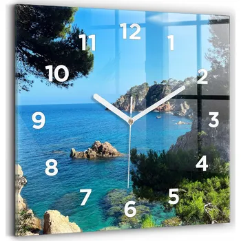 Hodiny Skleněné hodiny s potiskem Velké nástěnné s grafikou Pobřeží Costa Brava 30x30