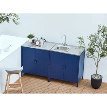 Kuchyňská linka Venkovní kuchyňská linka modrá nerezová ocel 2dveřová kuchyňská linka s dřezem pákovou baterií a pracovní plochou zahradní kuchyně jídelna Beliani