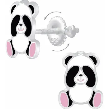 Náušnice Stříbrné náušnice Medvídek Panda na šroubek 6 x 8 mm 0,62 g