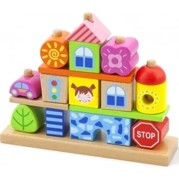 Dřevěná hračka Viga Dřevěné barevné kostky Město 26 dílů