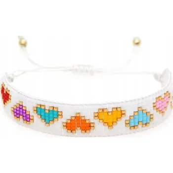 Náramek Bílý nastavitelný boho náramek Miyuki korálky srdíčka tvaru srdce na léto