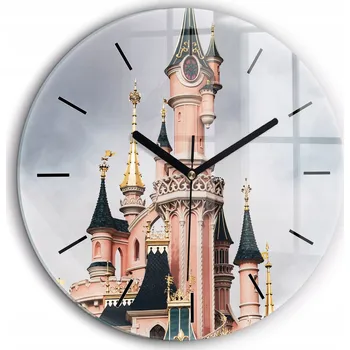 Hodiny Moderní skleněné nástěnné hodiny Zámek Disneyland Paříž kulatý průměr 60 cm