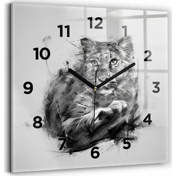 Hodiny Skleněné nástěnné hodiny do kanceláře se stylovým potiskem Malovaný lev 30x30 cm