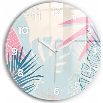 Hodiny Moderní skleněné nástěnné hodiny Pastelové listy – tropické kulatý ø30 cm
