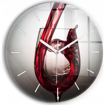Hodiny Skleněné moderní foto hodiny nástěnné plynoucí ručičky Lampka vína fi30 cm