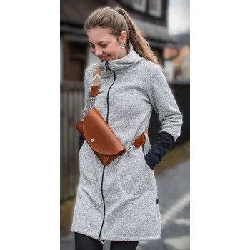 Dámský kabát Fantom Dámský SVETROVINOVÝ kabát s kapucí - světle šedý melír KONFEKČNÍ VELIKOST: L