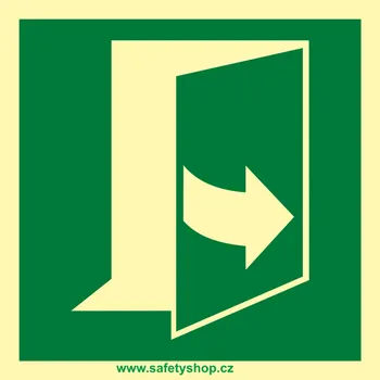 OTEVÍRÁNÍ DVEŘÍ TAHEM NA LEVÉ STRANĚ ISO 7010 - fotoluminiscenční fotoluminscenční samolepka 100 x 100 mm