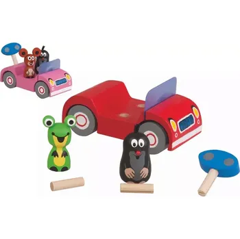 Dřevěná hračka Detoa Krtek na výletě dřevo 2 barvy 1 červené auto
