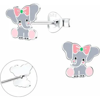 Náušnice Stříbrné náušnice Slon s mašlí 8 x 8 mm, 0,98 g