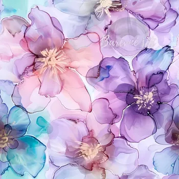 Galanterie Silky, Průsvitné květy fialkovozelenkavé (E)** (Lehká vzdušná šatovka)