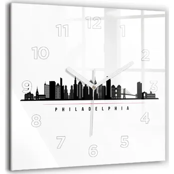 Hodiny Velké skleněné nástěnné hodiny s grafikou - Tichý chod - Motiv Philadelphia 60x60 cm