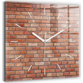 Hodiny Čtvercové Skleněné Nástěnné Hodiny do Kanceláře s Grafikou Cihlová zeď 30x30 cm