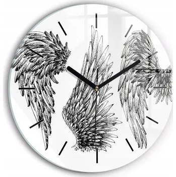 Hodiny Čtvercové Skleněné Nástěnné Hodiny do Kanceláře s Grafikou Andělská Křídla fi30 cm