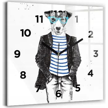 Hodiny Skleněné nástěnné hodiny do kanceláře S Potiskem Pes v lidském těle 30x30 cm