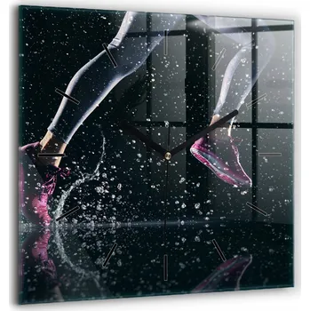 Hodiny Skleněné nástěnné hodiny do kanceláře se vzorem Zdravý životní styl a běh 60x60 cm