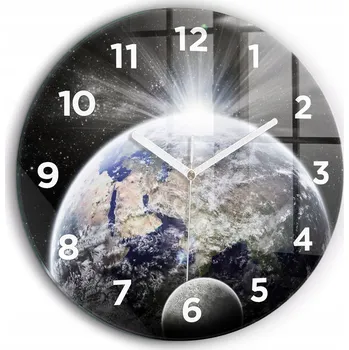 Hodiny Skleněné nástěnné hodiny Země Měsíc Slunce bílé ručičky kulatý průměr 60 cm