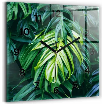 Hodiny Skleněné nástěnné hodiny do obýváku s motivem tropické přírody, 30x30 cm