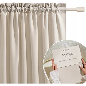 Obraz Hotový závěs do obýváku Room99 na pásce s žabkami Aura 140x260 béžová světlá