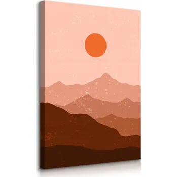 Obraz OBRAZ DO OBÝVÁKU RŮŽOVÁ KRAJINA HORY ZÁPAD SLUNCE BOHO STYL 20x30