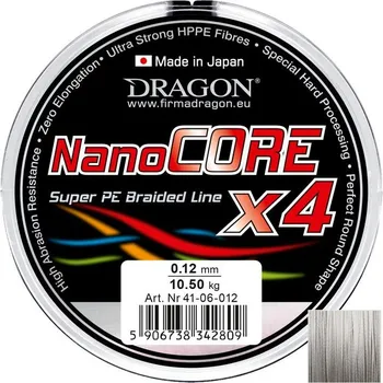 Šňůra DRAGON Nano Core X4 light grey 0,16mm 14,90kg *: Šňůra DRAGON Nano Core X4 light grey 0,16mm 14,90kg 100m