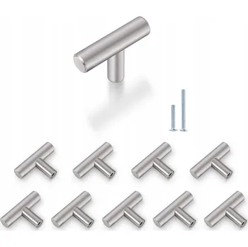 Nábytková úchytka ve tvaru písmene T, stříbrná barva, 50 mm, 10 kusů