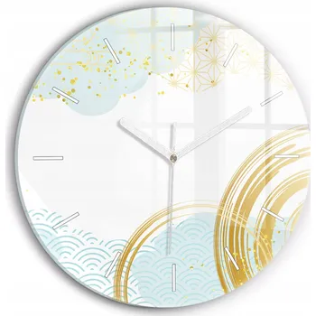 Hodiny Moderní skleněné hodiny s grafikou na zeď, dekorativní vzor, kulatý, průměr 30 cm