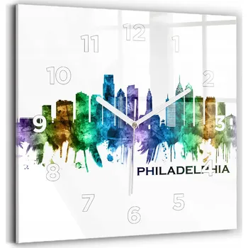 Hodiny Skleněné nástěnné hodiny do obýváku S Potiskem Barevná Philadelphia 30x30 cm