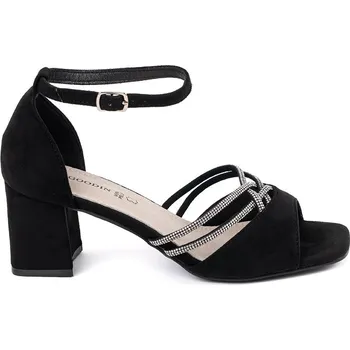 Dámské sandále Černé dámské semišové sandály na sloupku, podpatek 6 cm GD-FL1186B Velikost: 39