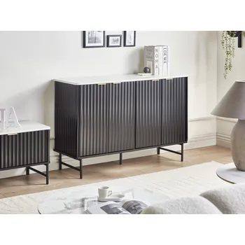 Komoda Komoda černá mramorový efekt MDF dřevovláknitá deska 4dveřová skříňka úložný prostor moderní minimalistický design obývací pokoj Beliani