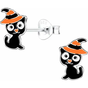 Náušnice Stříbrné náušnice Čarodějnická kočka 6 x 9 mm, 0,49 g