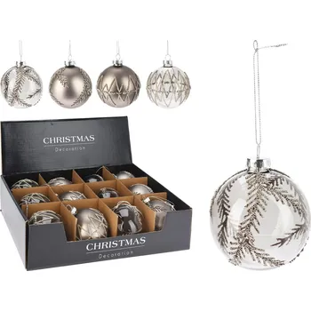 Vánoce Vánoční koule skleněná 80 mm transparentní, stříbrná, šedá (cena za 1 ks)