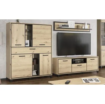 Televizní stolek Obývací sestava SET1 BUCKET (komoda, TV stolek, police) dub artisan/wenge