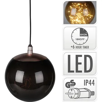 Vánoce Dekorační osvětlení - svítící koule 18 cm šedá-kouřová, 80 LED bílá teplá s časovačem