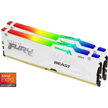 Operační paměť Kingston Fury Beast White RGB EXPO DDR5 32GB 6800MT/s Operační paměť, DDR5, 32GB (2× 16GB kit), 6800MT/s, DIMM, CL34, RGB podsvícení, bílá KF568C34BWEAK2-32