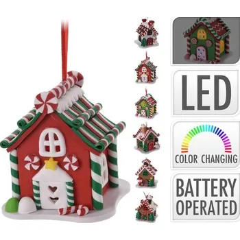 Vánoce Dekorace závěsná - Cukříková chaloupka s LED světlem, mix /1ks