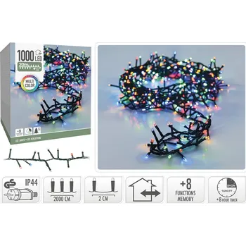 Vánoční dekorace Světelný řetěz micro cluster 1000 LED barevný, délka 20 m, venkovní. použití, 230V