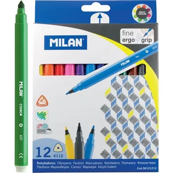 Fixy MILAN trojhranné s tenkým hrotem - sada 12 barev
