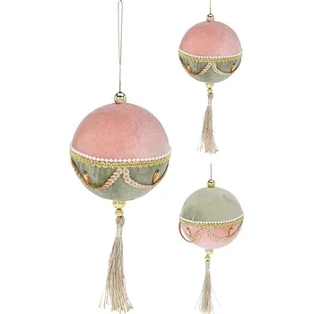 Vánoční dekorace Vianočná guľa 9 cm, staroružová s dekoráciou, 1ks