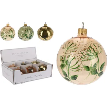 Vánoce Vánoční koule skleněná 100 mm, zlato-zelená, květinový dekor (3 designy) cena za 1 ks