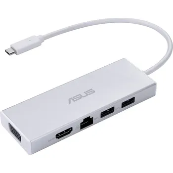 Notebook ASUS OS200 USB-C Dongle Dokovací stanice, USB-C, HDMI, VGA, 2x USB 3.0, RJ-45, bílo-stříbrná 90XB067N-BDS000
