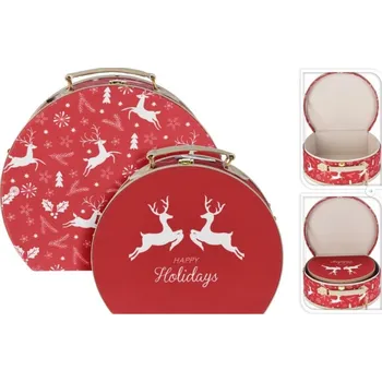 Vánoční dekorace Sada vánočních kufrů, červená, bílý sobí dekor