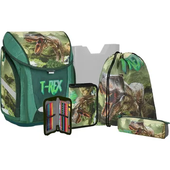 Školní batoh - 5-dílný set s magnet. přezkou T-REX 3D
