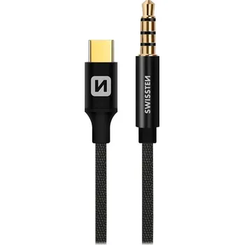 Audio kabel SWISSTEN TEXTILE USB-C na 3,5mm jack 1,5m černý Kabel, propojovací, USB-C na 3,5mm jack, textilní oplet, 1,5m, černý 73501303
