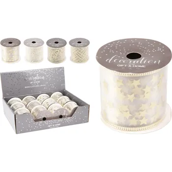 Stuha Dekorační stuha, organza 63x2700 mm - šampaňské (4 motivy)