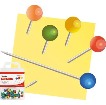 Špendlíky mapové/farebné FOSKA, 17 mm/100 ks, pp box