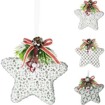 Vánoce Vánoční hvězda 12 cm krajková se stuhou, stříbrné třpytky, mix /1ks