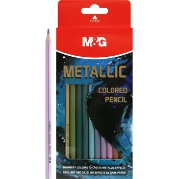 Pastelka Šestihranné pastelky M&G - sada 12 metalických barev