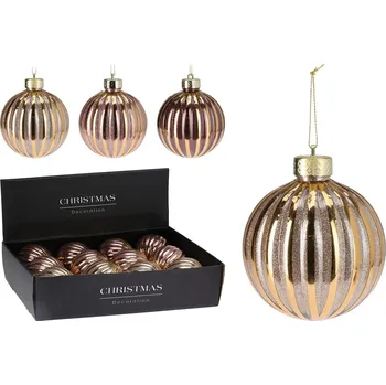 Vánoční dekorace Vánoční koule 100 mm, pruhovaný glitrovaný dekor (3 barvy) cena za 1 ks