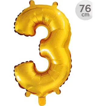 Balón narozeninový 76 cm - číslo 3, zlatý